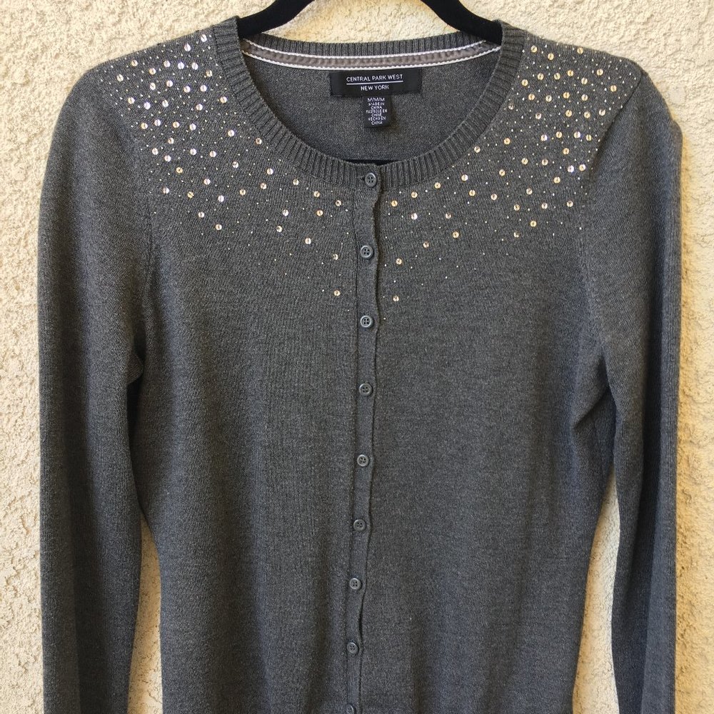 Central Park West Grey-Sequined Cardigan